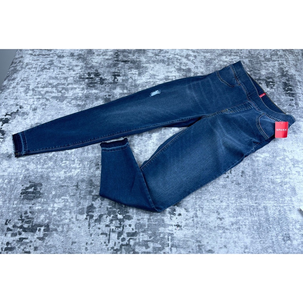 Spanx Women's Size Large Blue Leggings Denim Stretchy Shaping Med Wash Jeans NWT